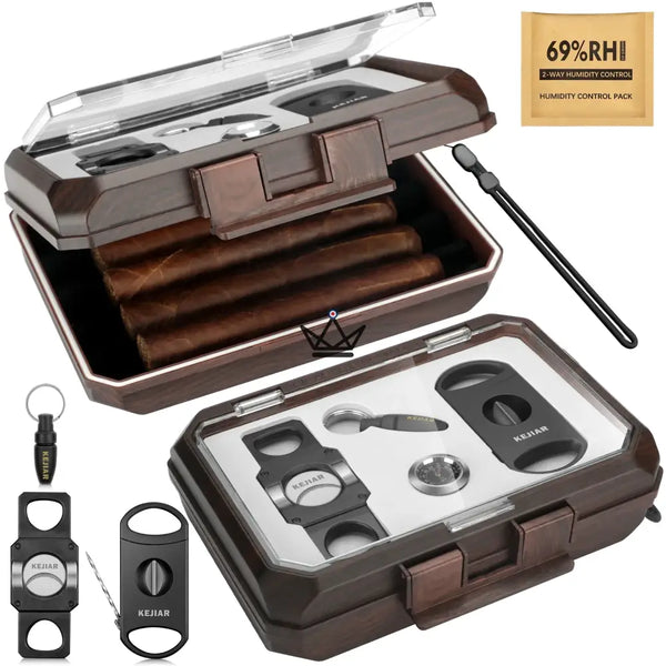 New Origin Cigar Travel Humidor — portable mini humidor, hygrometer & 5 integrated accessories, Ebony Origin