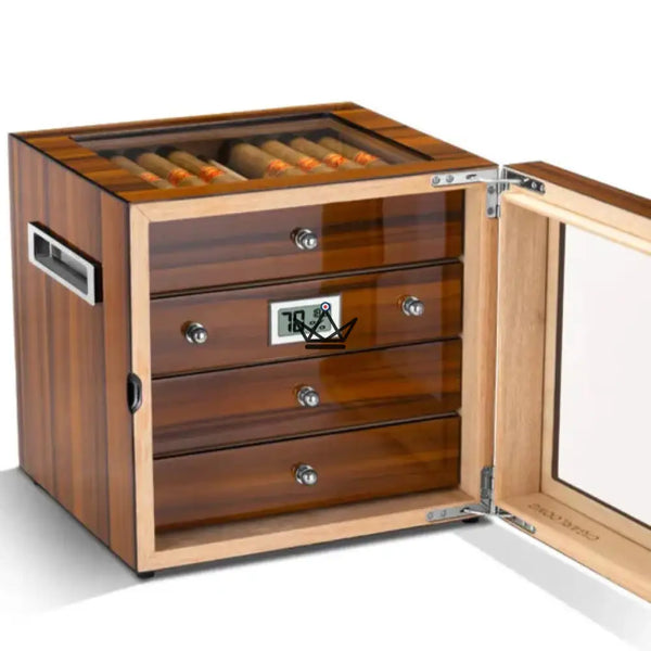 Regalia 100 Cigar Humidor — Spanish Cedar, Glass Window, 3 Cedar Drawers, ~50 Cigars, Digital Hygrometer & Humidifier – 4/9