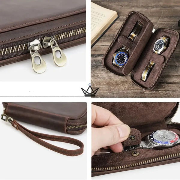 Customizable Travel Watch Case – Voyageur Keeper — Full Grain Leather, 4 Sizes: 2 to 8 Watches – 7/20
