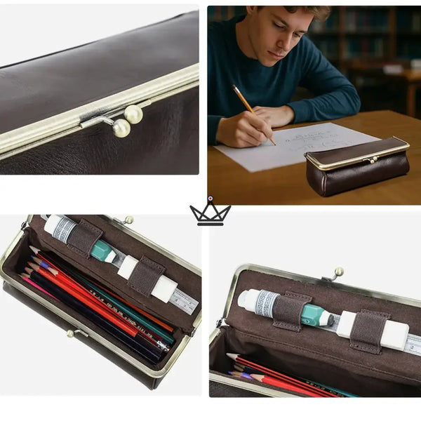 Personalized Leather Pouch with Vintage Clasp — Traveler SCRIPT – 7/8