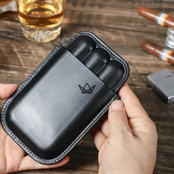 Etui 3 cigares en cuir personnalisable - Voyageur Élégance - - etui cigare personnalisable - Cadeau, Noël, Anniversaire, Original, Fête des pères, fête des mères - Atelier Atypique