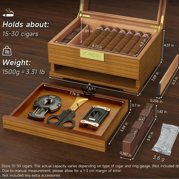 Horizon Edition Humidor — Spanish cedar, glass top, drawer, Onyx or Natural – 8/10