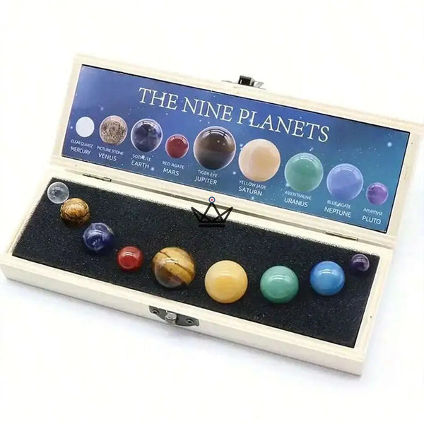 Natural stone solar system, 9 spheres in a wooden box — SIDÉRAL – 5/9