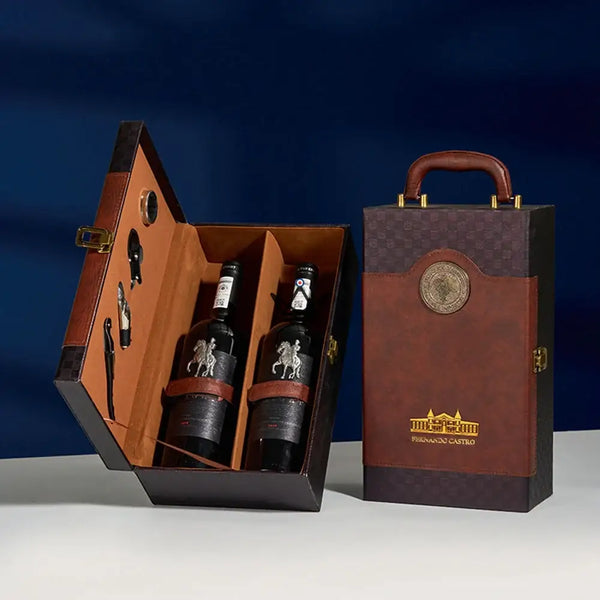 2-bottle wine gift set with sommelier accessories — SOMMELIER, Chocolate checkerboard