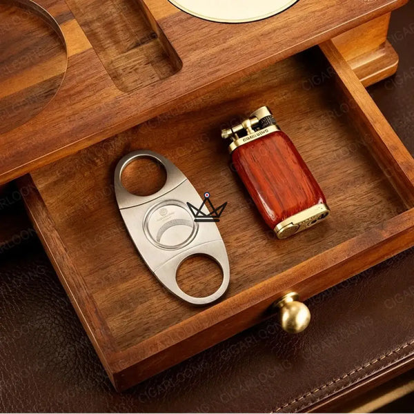 Solid Wood Cigar Ashtray with Whisky Slot and Drawer - Whisky Butler