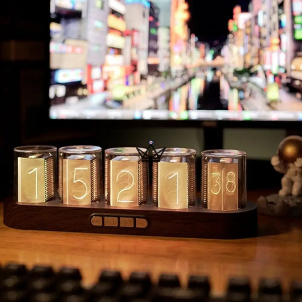 RGB Nixie-style clear tube clock, oval base - CHROMA