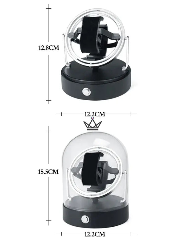 Single watch winder under a glass dome with gyroscopic rings — ASTROLABE – 8/11