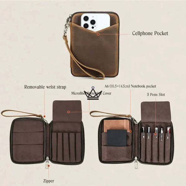 Leather Pocket Organizer - Customizable for Pens & Notebooks — VOYAGEUR Plume – 7/9