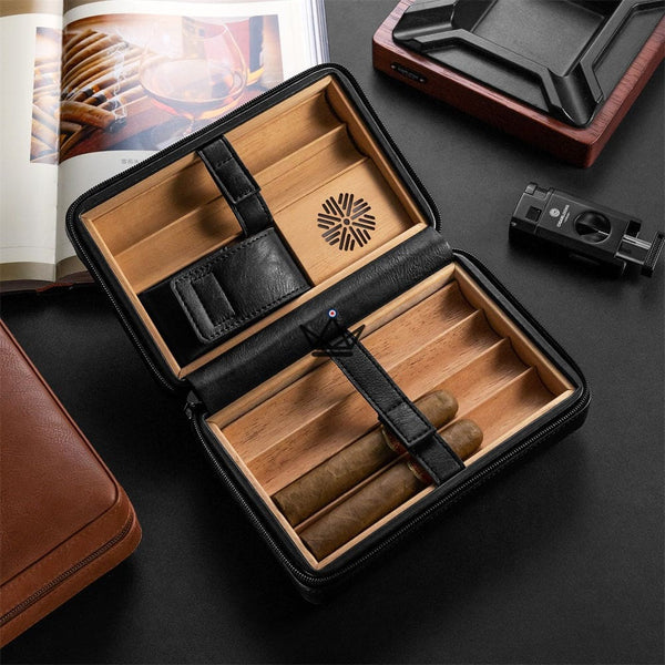 Pack Cave à cigare de voyage en cuir + Briquet - TISFA STYLE - - cave a cigare - Cadeau, Noël, Anniversaire, Original, Fête des pères, fête des mères - Atelier Atypique