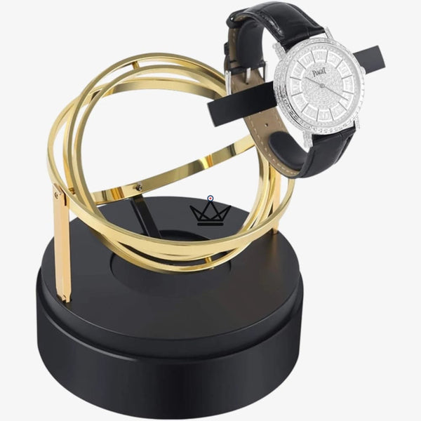 Single watch winder under a glass dome with gyroscopic rings - ASTROLABE