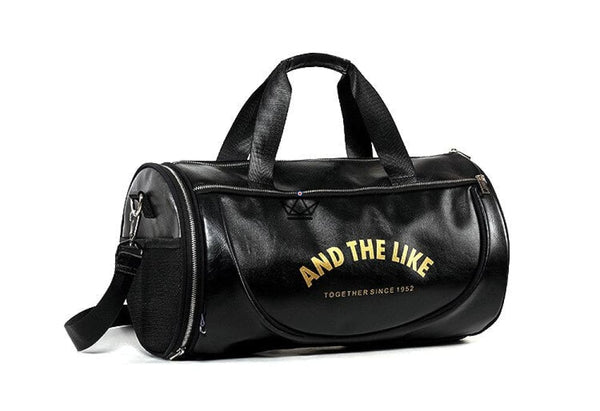 Sac de sport vintage classique rétro cuir noir et or