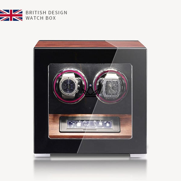 ATMOS Automatic Watch Winder — Fingerprint, Lacquer, 2 to 12 Watches, 2 Slots / Rosewood