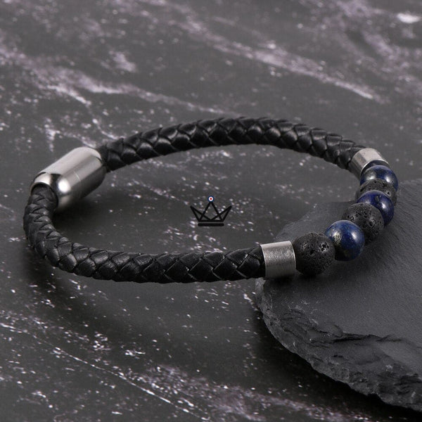 Bracelet en cuir tressé à fermoir magnétique - Leather Pearl - - bracelet - Cadeau, Noël, Anniversaire, Original - Atelier Atypique