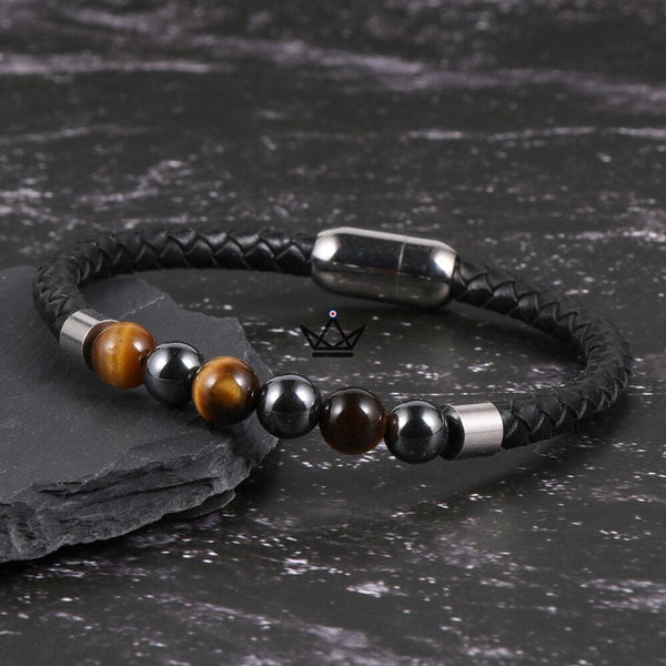 Bracelet en cuir tressé à fermoir magnétique - Leather Pearl - - bracelet - Cadeau, Noël, Anniversaire, Original - Atelier Atypique