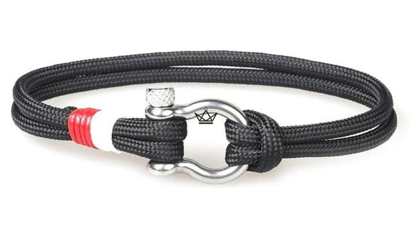 HADOCK Bracelet - Silver Plated Marine Shackle & Rope - 11 Colors, 1 bracelet / Black