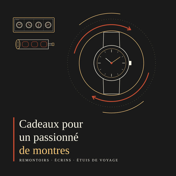 Couverture : remontoir de montre automatique, écrin et étui de voyage en cuir, idées cadeaux pour passionné de montres