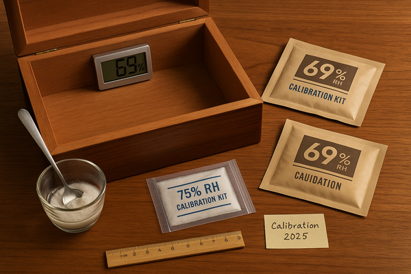 Calibrer un hygromètre & stabiliser votre cave à 69 % RH : méthode 2025 — qualité, luxe, pas cher