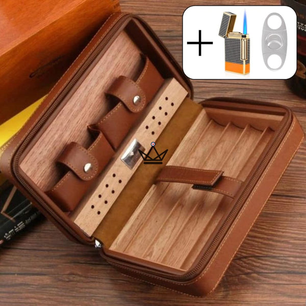 Leather & Cedar Travel Humidor — 5 Cigars | Prime Style