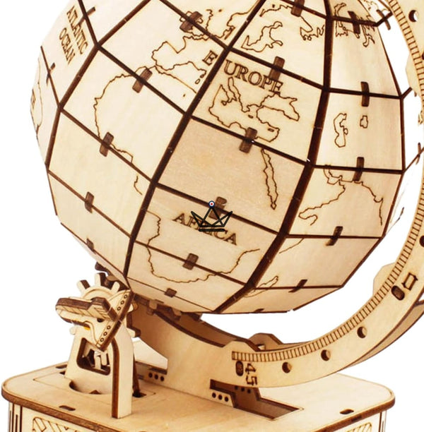 Puzzle 3D en bois globe terrestre sur socle à construire - MÉRIDIEN