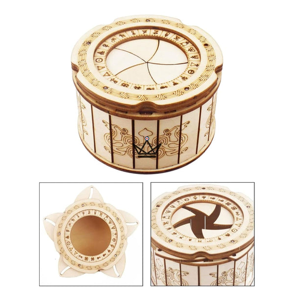 Puzzle 3D bois boîte secrète ronde, couvercle diaphragme - IRIS