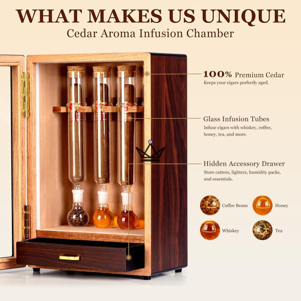 INFUSIO SANCTUAIRE - 4-Tube Cedar LED Display Cigar Infuser & Humidor