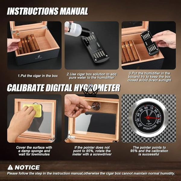 Carbon Fiber Cigar Humidor with accessories, 60 cigars - SHADOW PRESTIGE