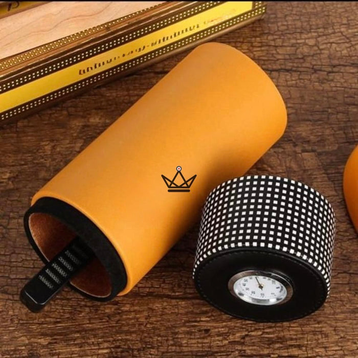 ORBAL PRIME Cigar Humidor — cylindrical leather & cedar, 5 to 10 cigars