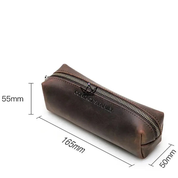 Petite trousse à crayons en cuir zippée personnalisable - Voyageur MINE - ["maj-desc","maj-filtre","Maroquinerie Personnalisable","Trousse personnalisable"] - trousse personnalisable - Cadeau, Noël, Anniversaire, Original, Fête des pères, fête des mères - Atelier Atypique