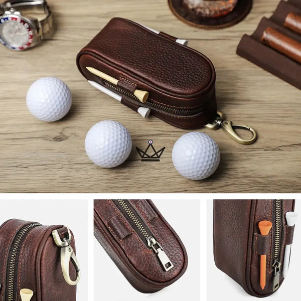 Customizable Leather Golf Ball Case – Links Traveler | 3 Balls, 4 Tees