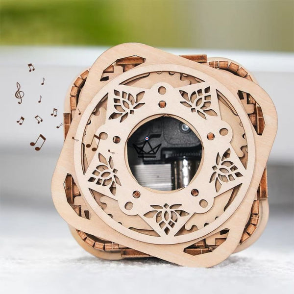 Puzzle 3D en bois boîte à musique ajourée motifs floraux - FLORALIE