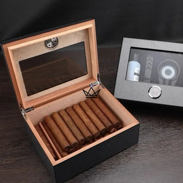 Carbon Fiber Cigar Humidor with accessories, 60 cigars - SHADOW PRESTIGE