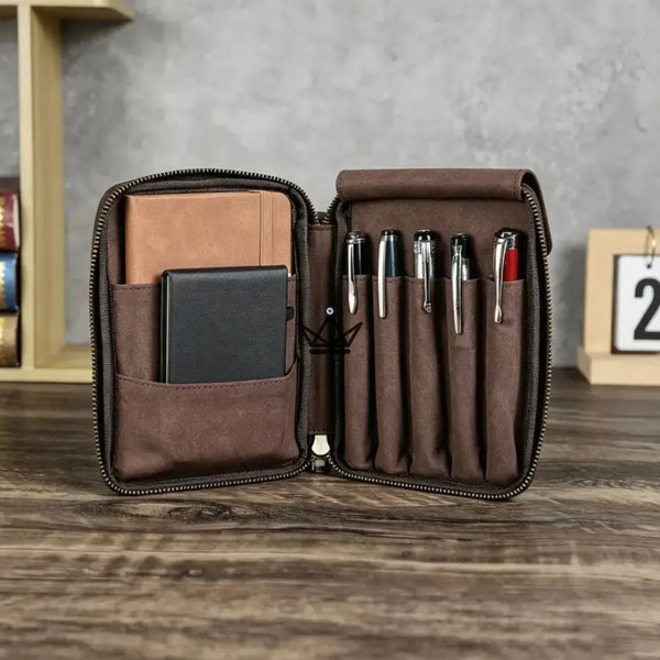 Leather Pocket Organizer - Customizable Pens & Notebooks - VOYAGEUR Plume