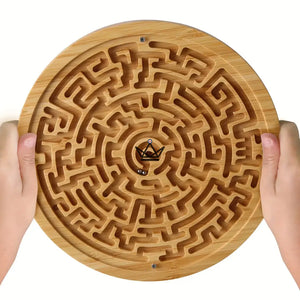 Bamboo marble labyrinth, double-sided round skill game — MEANDER