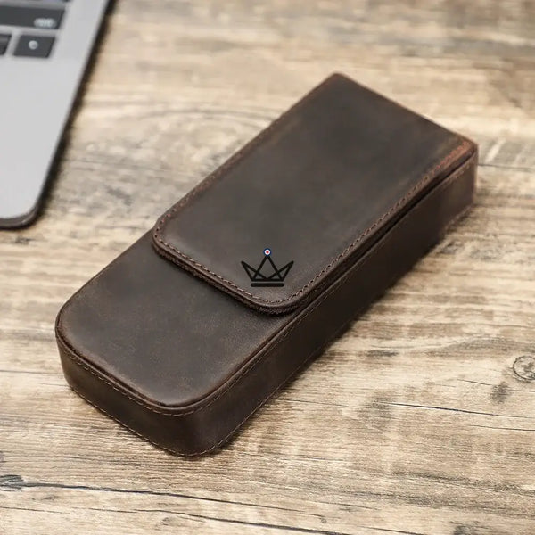 CONTACTS FAMILY Genuine Leather 3 Slots Pen Case With Removable Pen Tray Holder Pencil Case Men Woman Girls Office School Pouch - ["maj-filtre"] -  - Cadeau, Noël, Anniversaire, Original, Fête des pères, fête des mères - Atelier Atypique