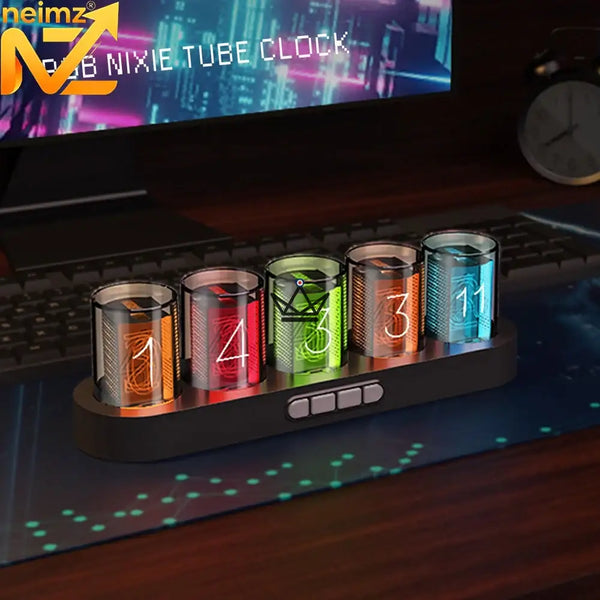 RGB Nixie-style clear tube clock, oval base - CHROMA