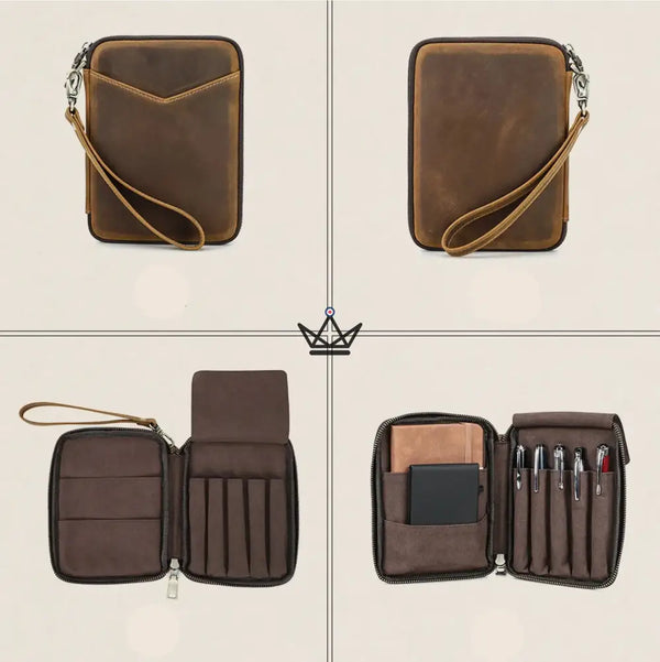 Leather Pocket Organizer - Customizable Pens & Notebooks - VOYAGEUR Plume