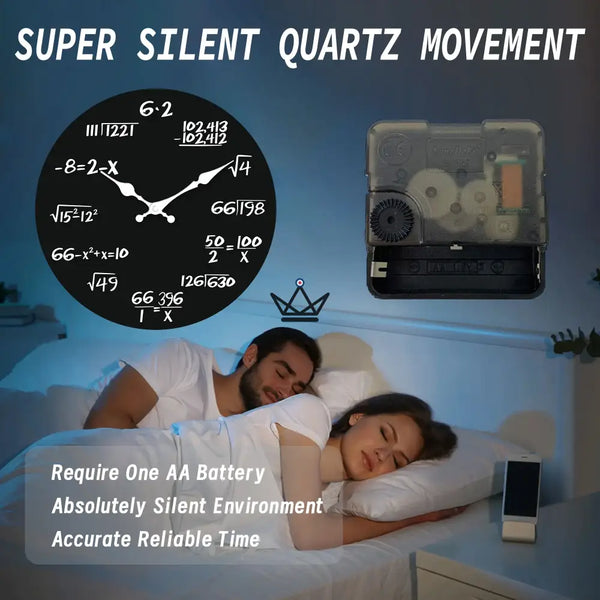 Silent mathematical wall clock with black background - ALGORA