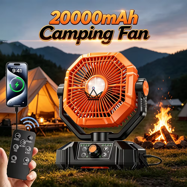 NOELY Portable Battery Fan — 20,000 mAh, LED & Power Bank