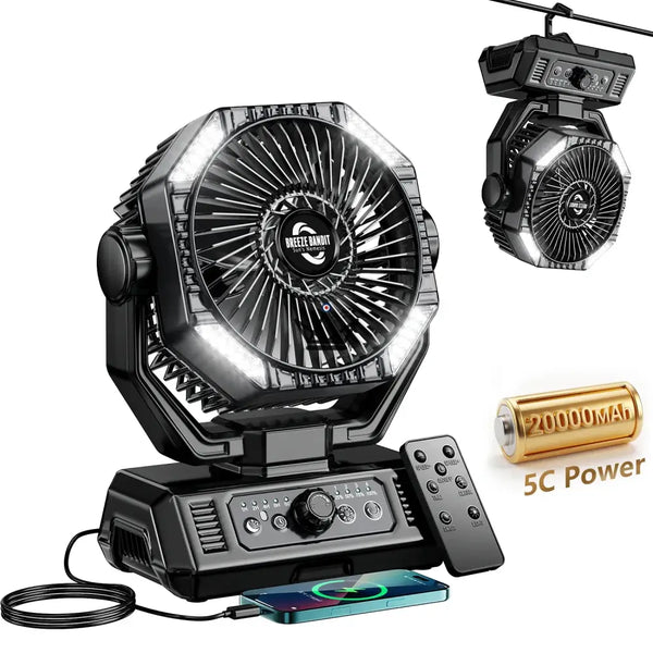 NOELY Portable Battery Fan — 20,000 mAh, LED & Power Bank