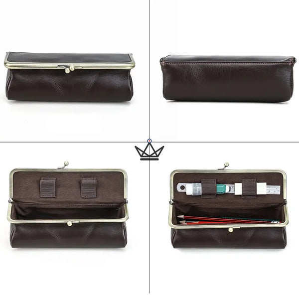 Personalizable Leather Pouch with Vintage Clasp - Traveller SCRIPT