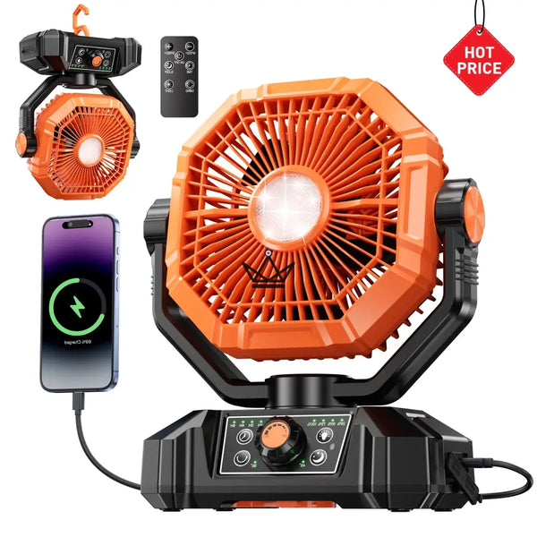 NOELY Portable Battery Fan — 20,000 mAh, LED & Power Bank