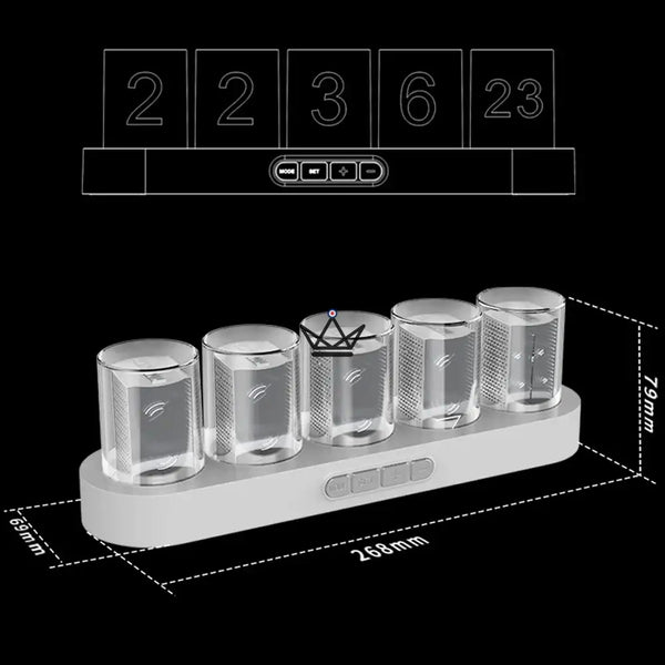 RGB Nixie-style clear tube clock, oval base - CHROMA