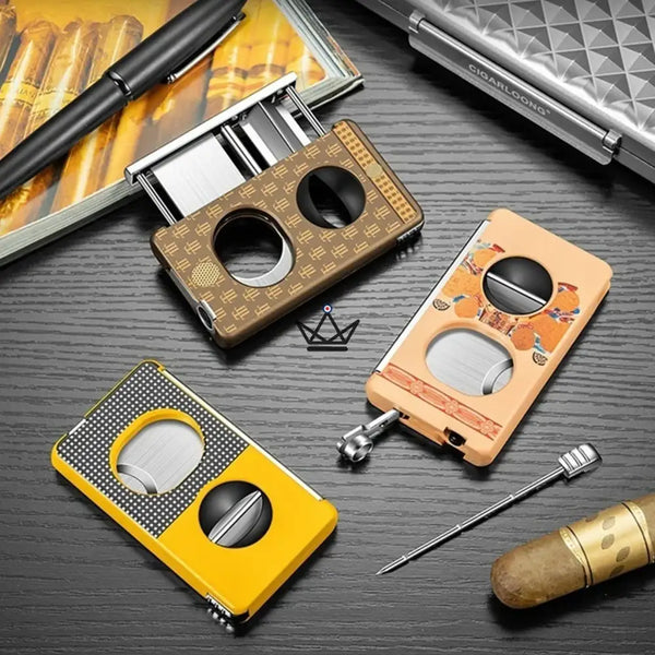 Elite Slice Cigar Cutter — 3 Cuts in 1 (Straight, V, Punch), Stainless Steel & Premium Resin, 6 Finishes, Gift Box Included