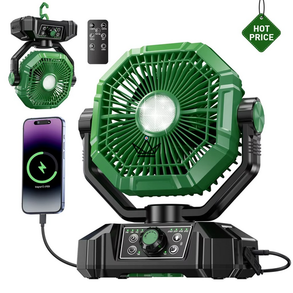 NOELY Portable Battery Fan — 20,000 mAh, LED & Power Bank