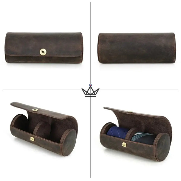 Personalizable leather tie case, 1 or 2 ties — ASCOT Traveler – 8/15