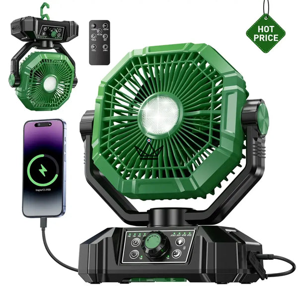 NOELY Portable Battery Fan — 20,000 mAh, LED & Power Bank