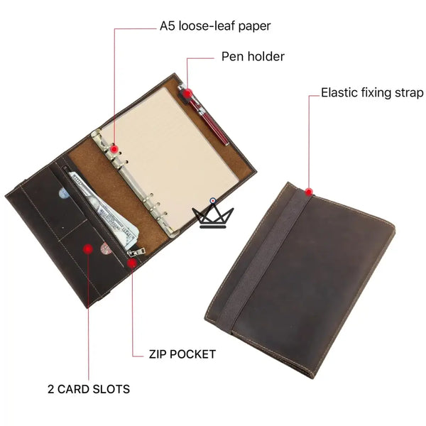 Customizable A5 Leather Notebook Organizer - WINKO TRAVELER