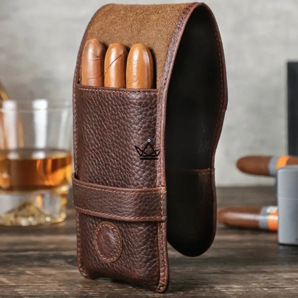 Customizable 3 Cigar Leather Case - Voyageur Pocket