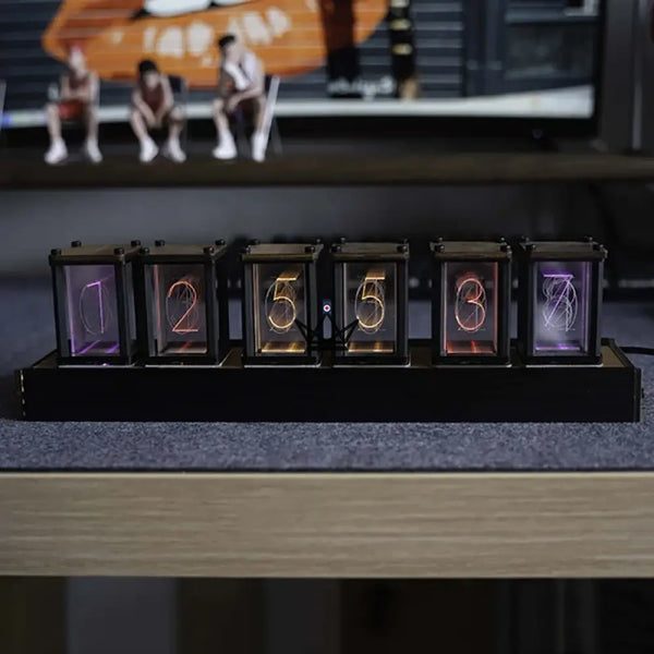 Walnut wood Nixie-style tube clock, 6 digits - ANODIA