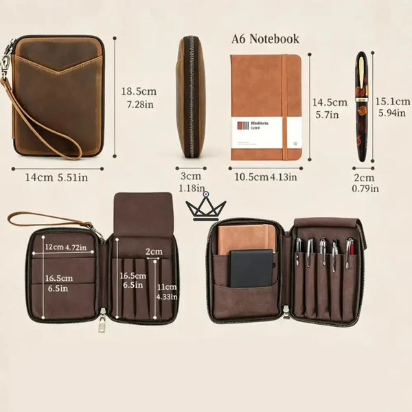 Leather Pocket Organizer - Customizable Pens & Notebooks - VOYAGEUR Plume